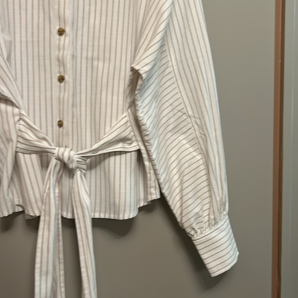 Striped Button-Up Blouse with Tie Waist - Picture 3 of 4